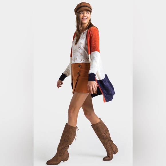 Francesca’s Rosette Color-Block Open Cardigan - Picture 2 of 8